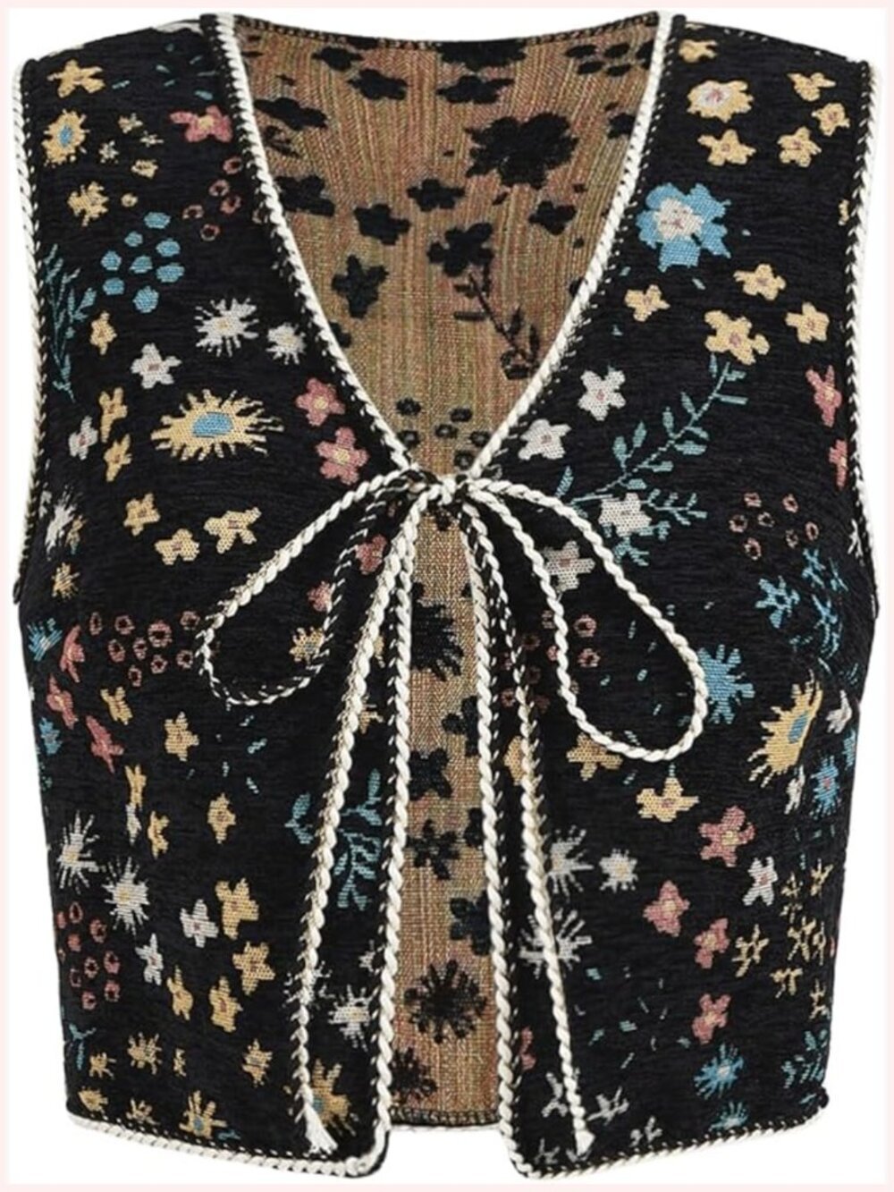 Floral Embroidered Tie Front Crop Vest Top - Boho Cowgirl Concert Outfit